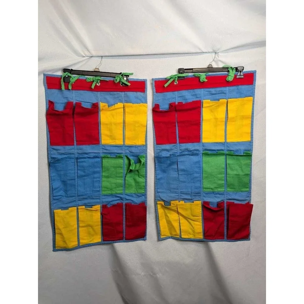 Vintage Classroom Hanging Pocket Organizer Red Yellow‎ Green Blue 2 Pc Set